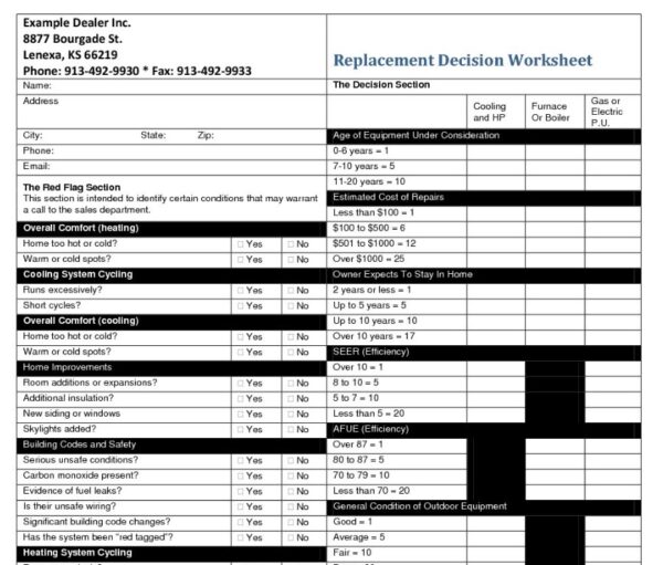 Comfort System Replacement Decision Worksheet
