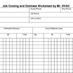 Job Costing and Estimate Worksheet