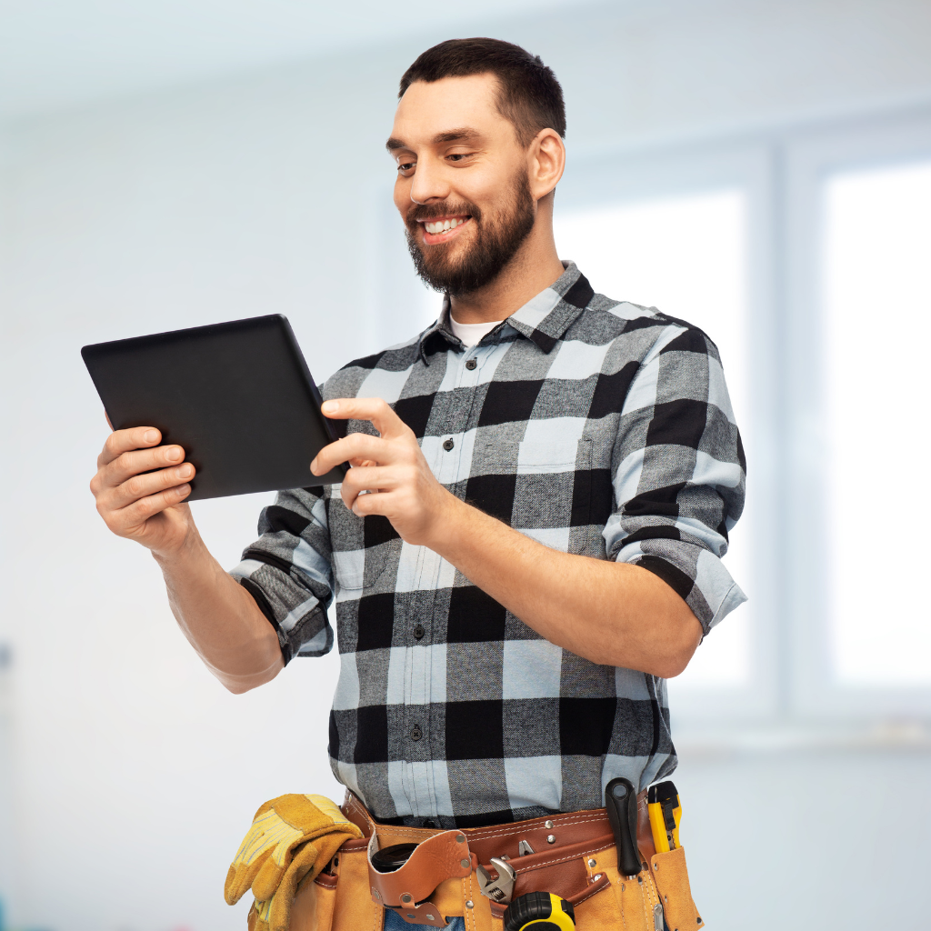 HVAC contractor using tablet